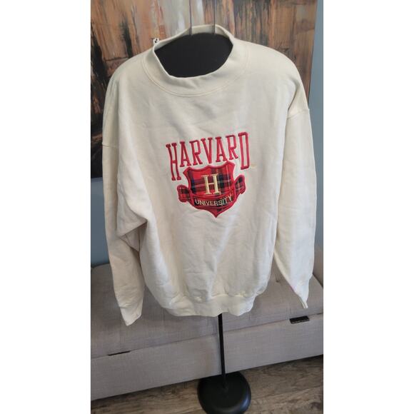 Vtg TSI USA Harvard University Crewneck Sweater– Size L – Cream/Ivory – Stained - Picture 1 of 7